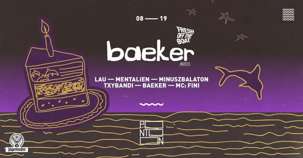 Fresh off the Boat: baeker invites | Lau - Mentalien - Minuszbalaton - Tyxbandi - MC: Fini ~ Pontoon